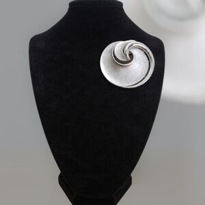 Vintage Trifari Signed Brushed Silver Spiral Brooch Modernist Pin